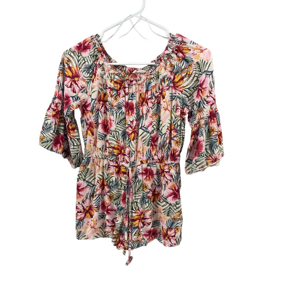 Angie Girls Tropical Floral Off-The-Shoulder Romper Youth Size XL